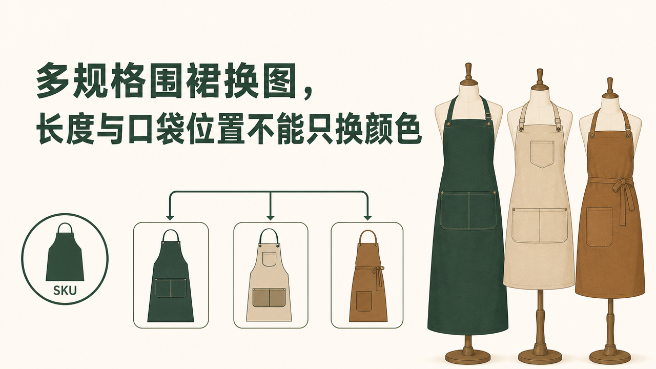 多规格围裙换图,长度与口袋位置不能只换颜色文章封面
