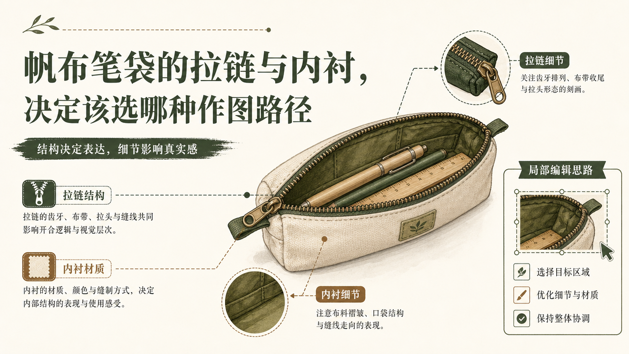 帆布笔袋的拉链与内衬,决定该选哪种作图路径文章封面