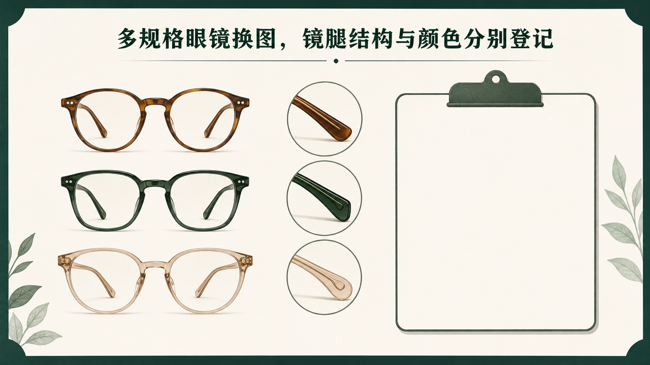 多规格眼镜换图,镜腿结构与颜色分别登记文章封面