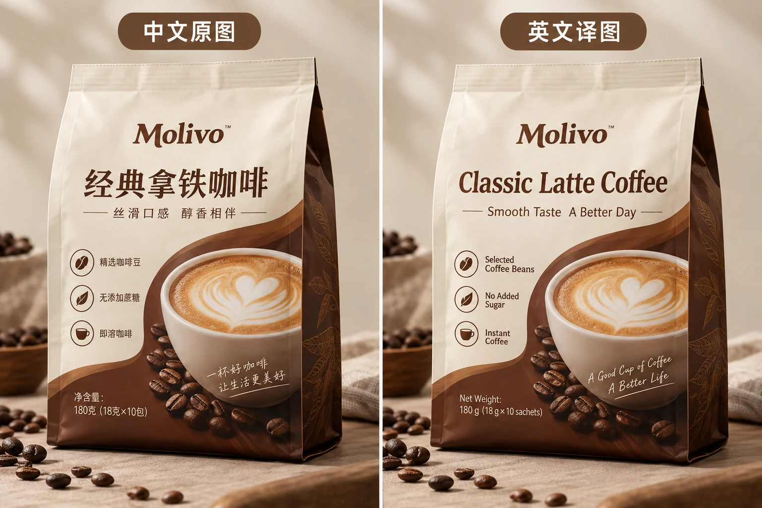 图片翻译咖啡包装品牌名保留案例图