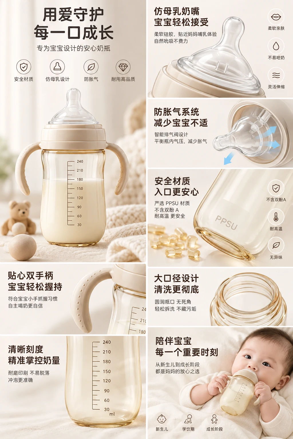 婴儿奶瓶 · 详情图，AI生成的设计案例