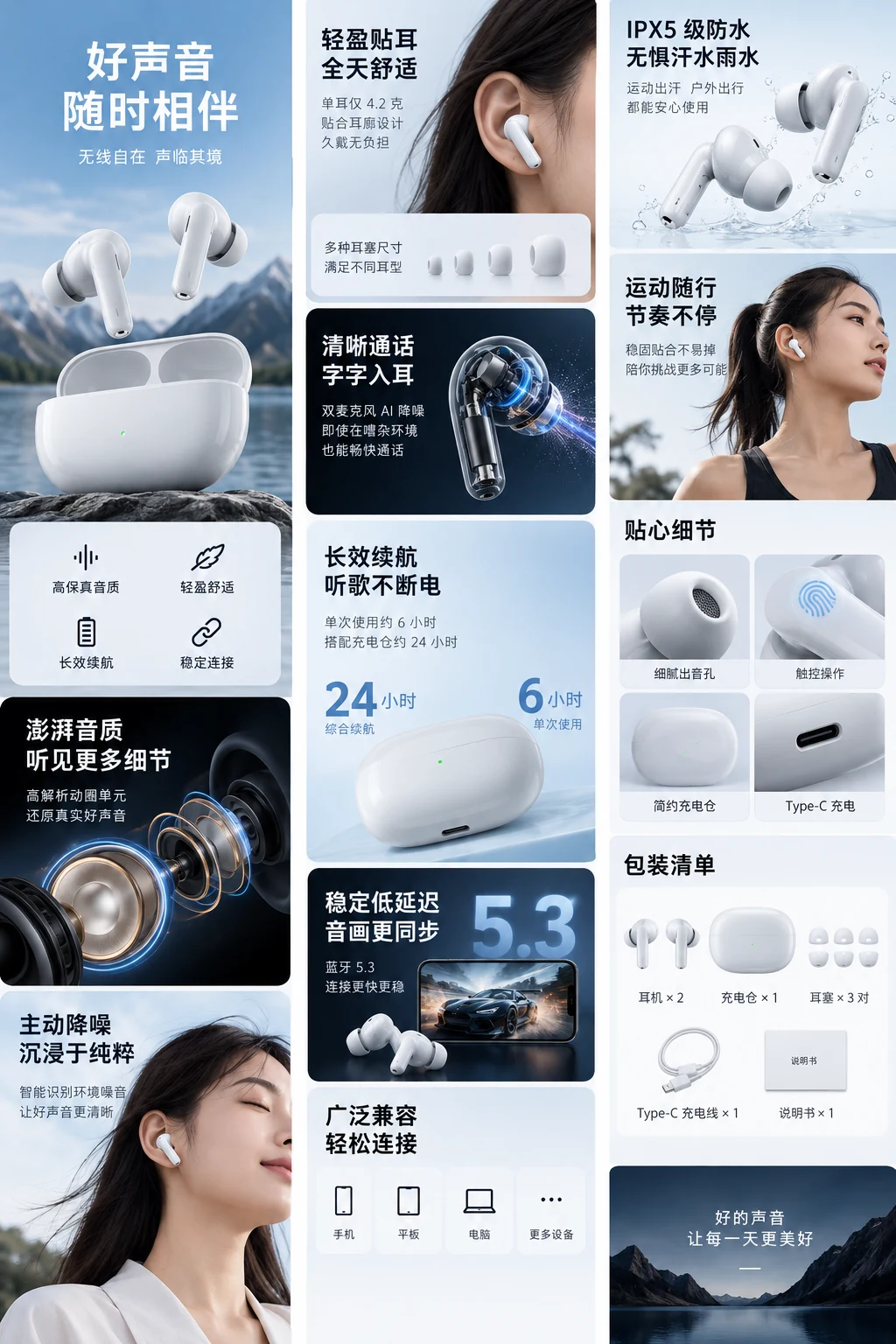 万能画布无线耳机详情图素材案例图