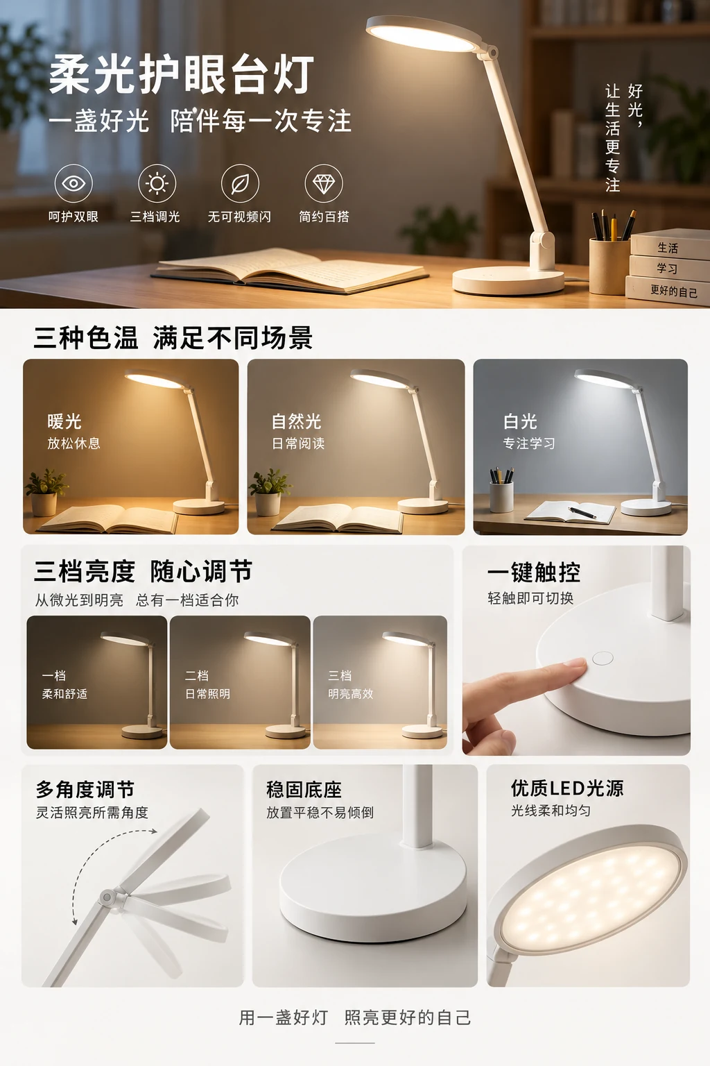 台灯 · 详情图，AI生成的设计案例