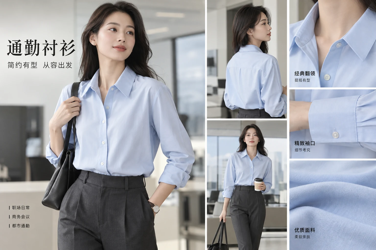服装组图通勤衬衫模特试穿案例图
