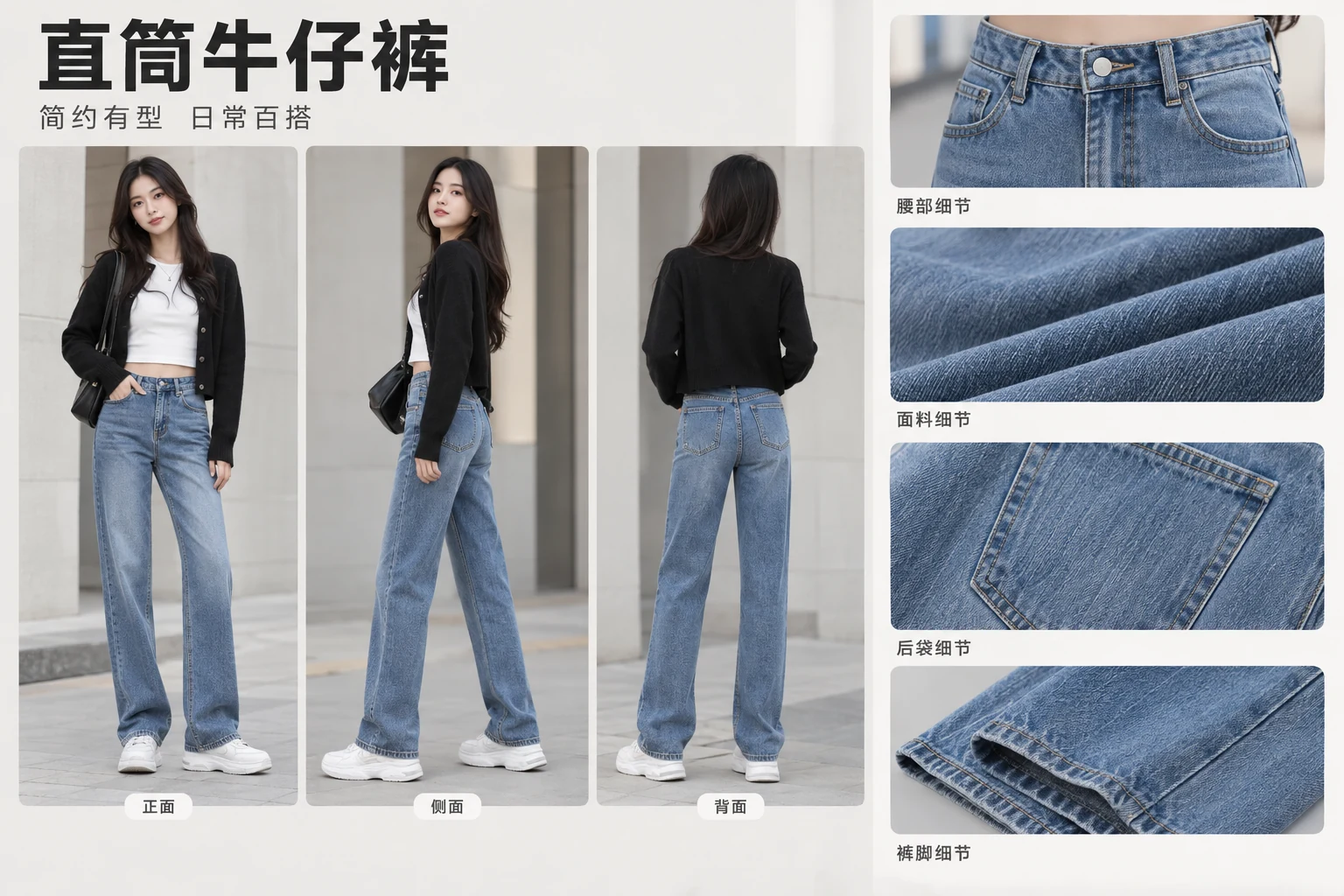 服装组图牛仔裤版型展示案例图