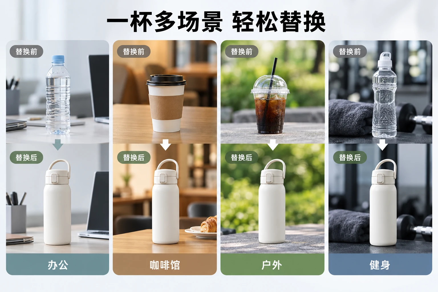 SKU 替换水杯多场景替换案例图