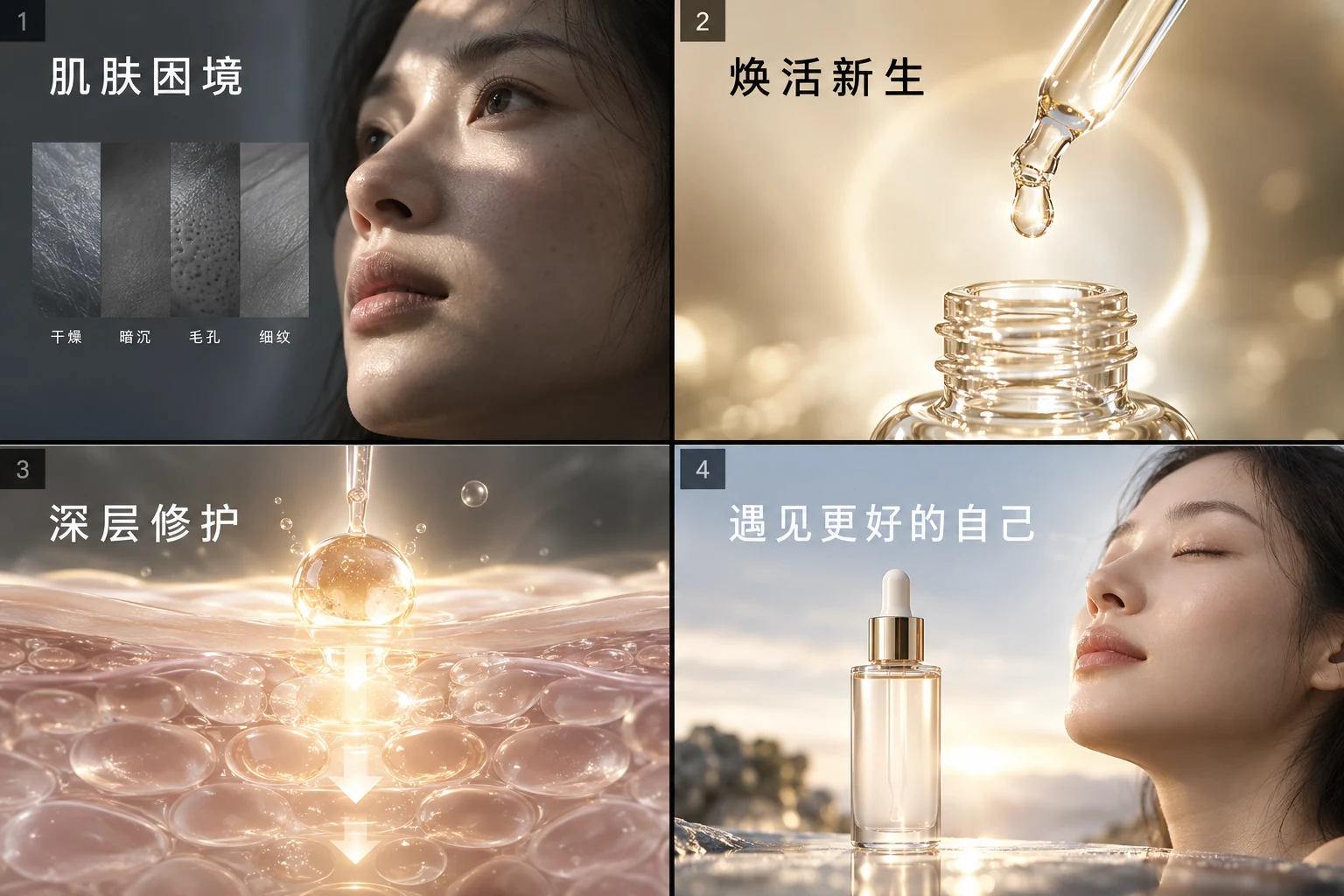 AI 电商视频护肤精华产品开场分镜示例