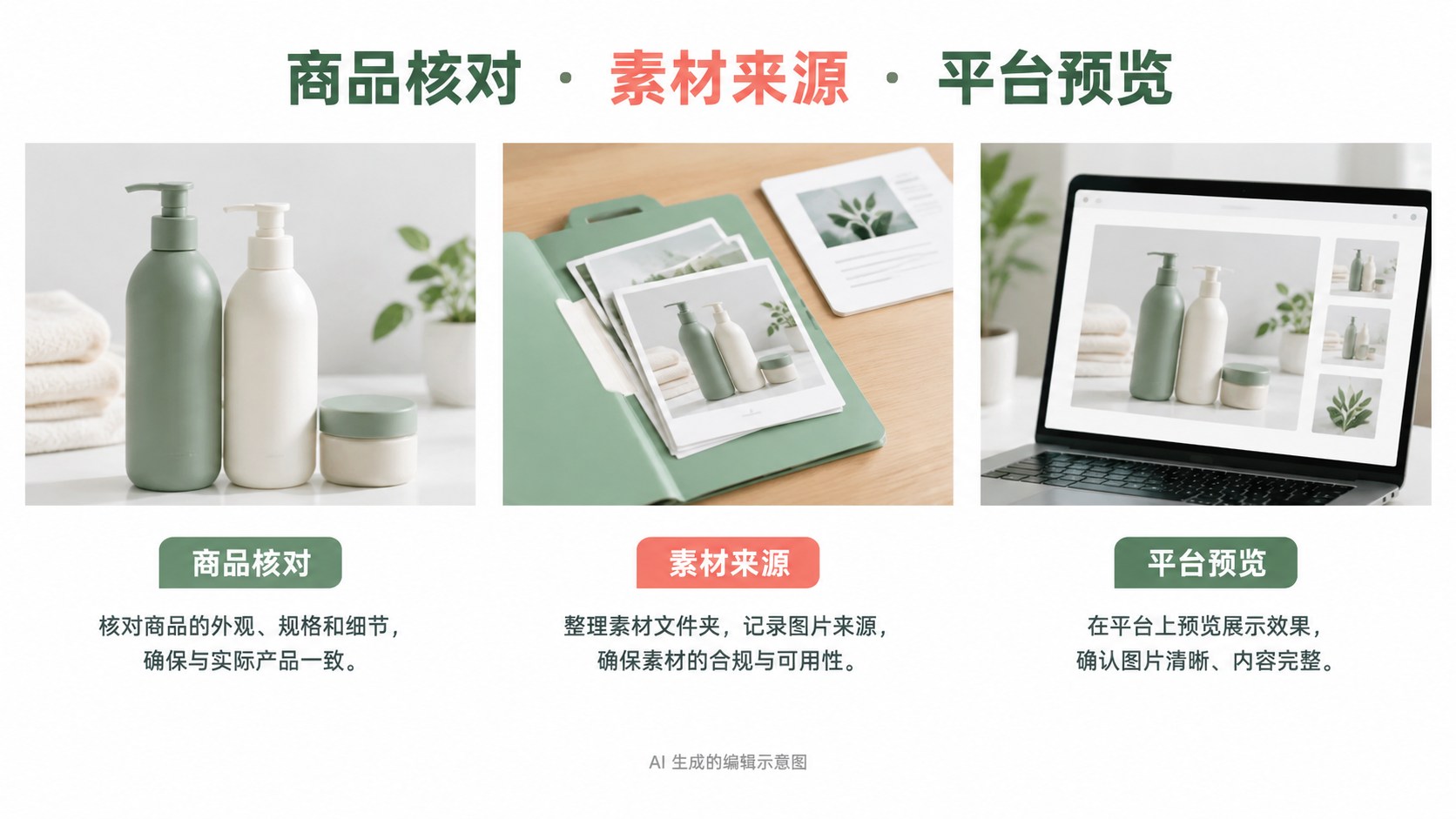 准备上架的 AI 商品图，要把素材来源单独留下：商品核对、素材来源、平台预览示意