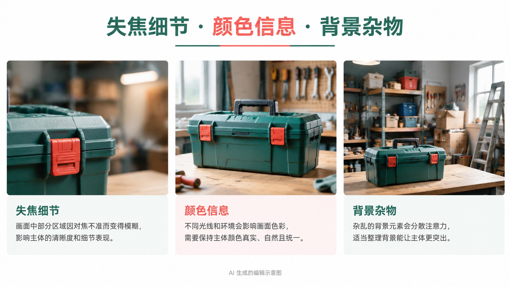 仓库照片要不要重拍，先看商品信息还能不能读：失焦细节、颜色信息、背景杂物示意