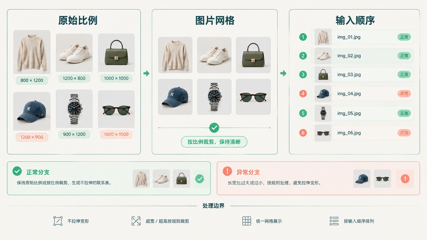 商品图试样怎么一起看：用 Canvas 生成不拉伸的联系表：原始比例、图片网格、输入顺序示意