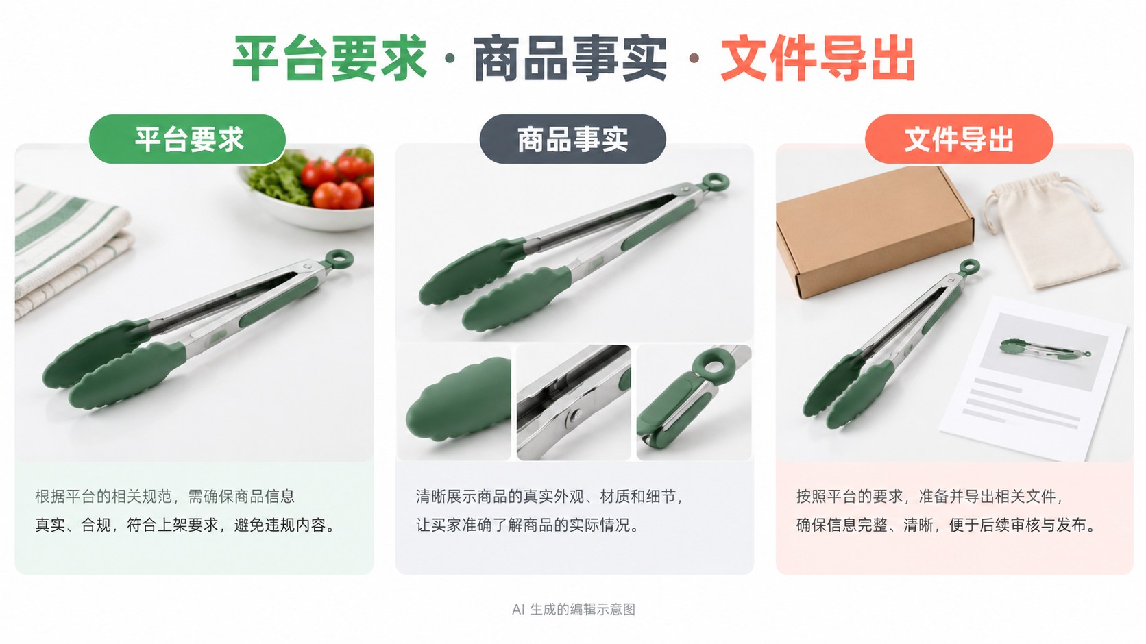 亚马逊主图工具怎么选，把平台要求和商品验收分开：平台要求、商品事实、文件导出示意