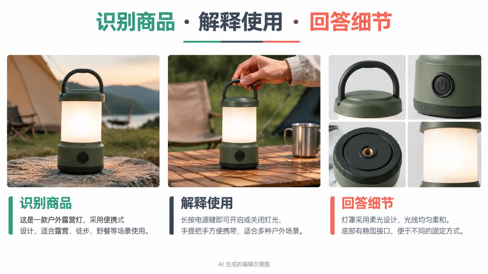 一套商品图不靠同一背景成立，要先安排信息分工：识别商品、解释使用、回答细节示意