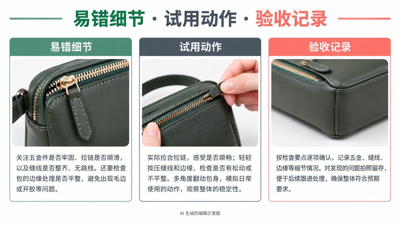 试用商品图工具，给复杂商品单独留一张测试卡：易错细节、试用动作、验收记录示意