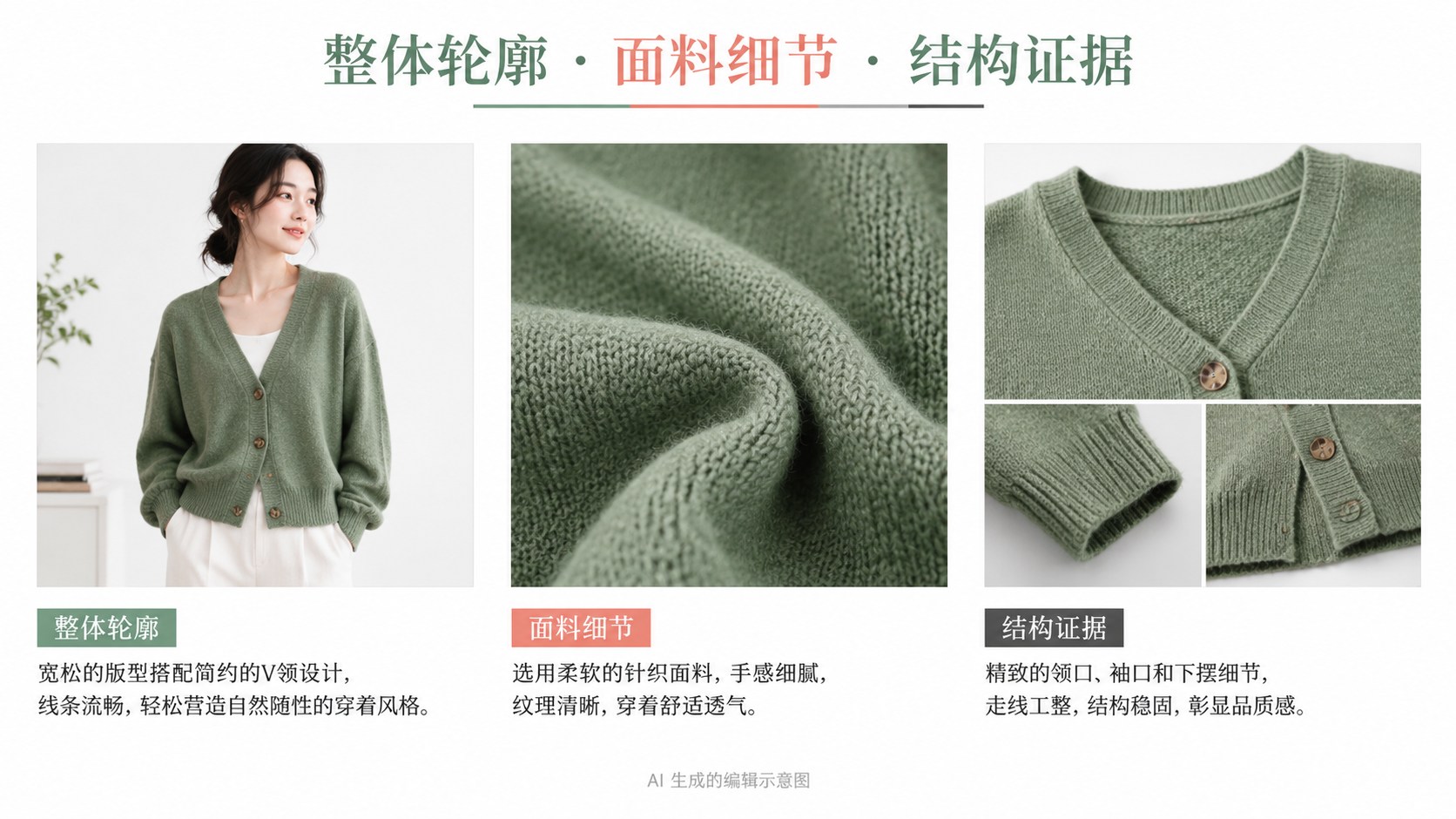 服装模特图里看不到的细节，应该用什么补上：整体轮廓、面料细节、结构证据示意