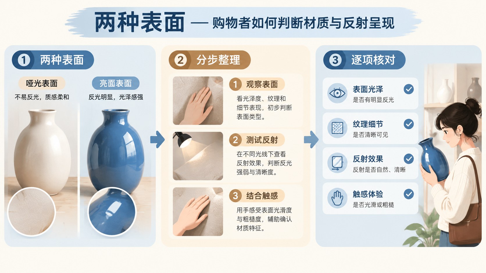 两种表面的分区流程图，箭头连接整理与核对步骤