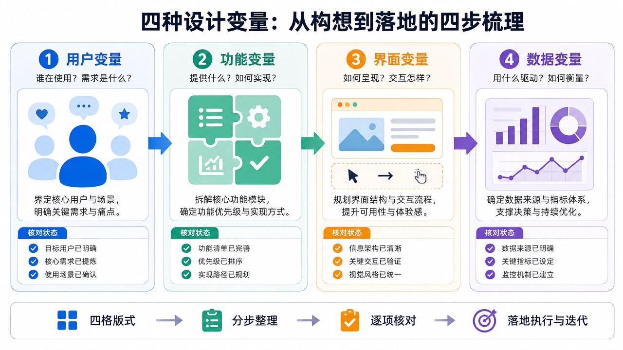 四格版式的分区流程图，箭头连接整理与核对步骤