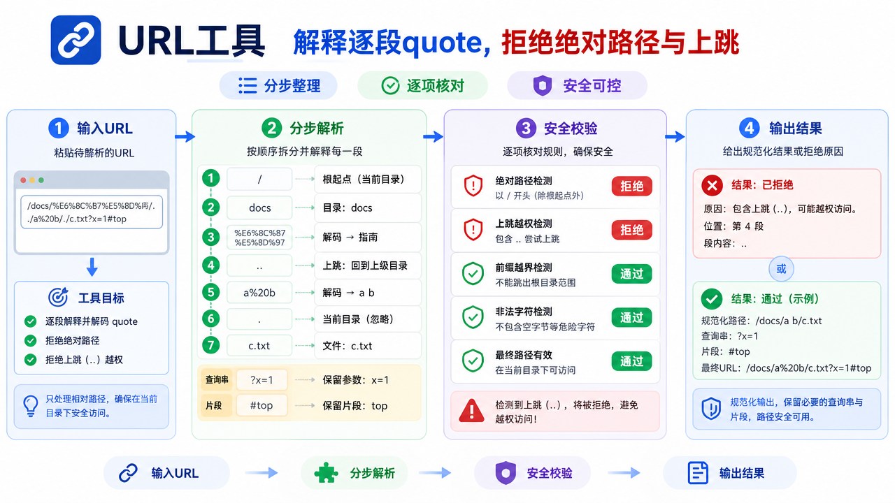 URL工具的分区流程图，箭头连接整理与核对步骤